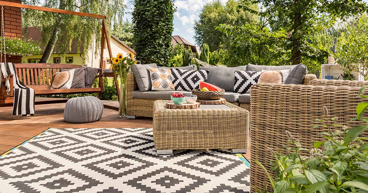 modern outdoor patio with carpet